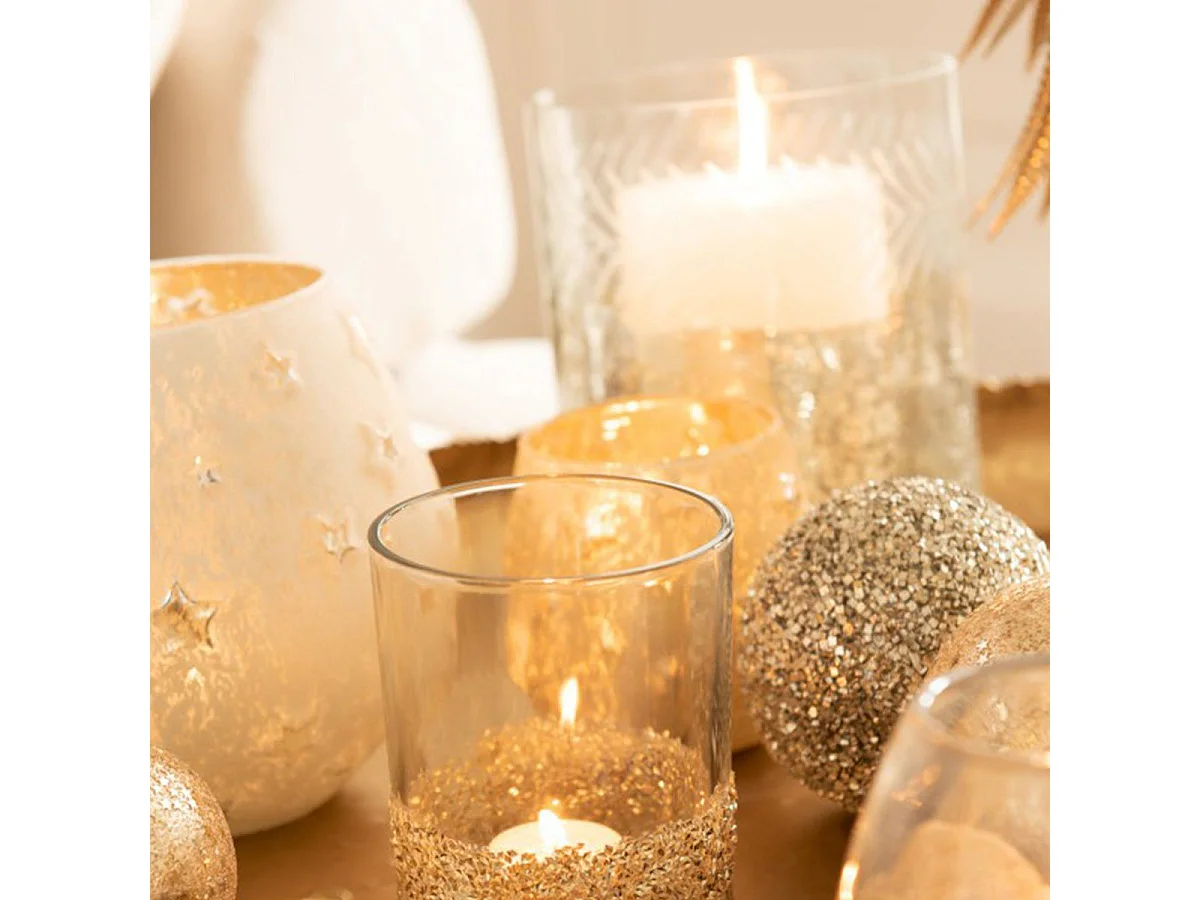 Portacandela in vetro argentato 16x16x20 cm