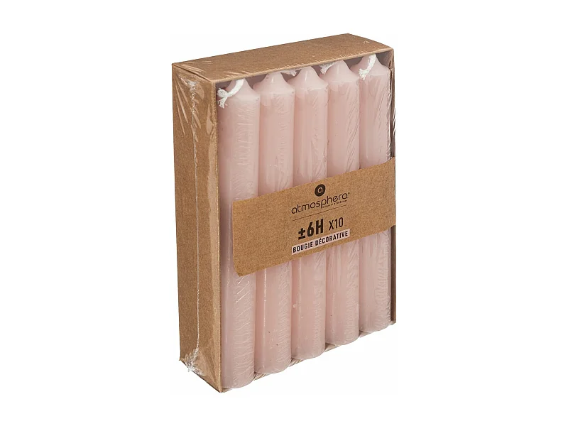 Lot de 10 Bougies Bâton "Hugo" 16cm Rose Clair