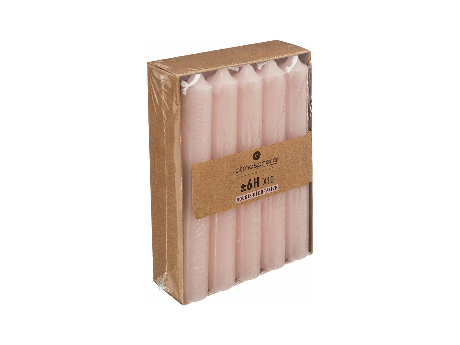 Lot de 10 Bougies Bâton "Hugo" 16cm Rose Clair