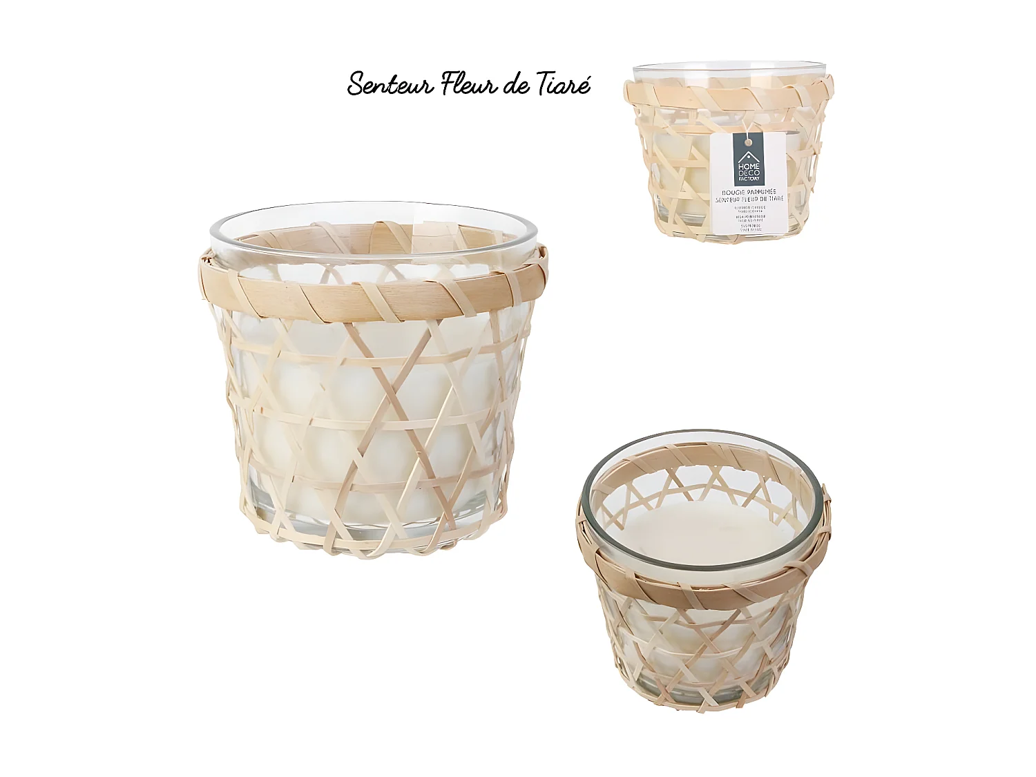 Bougie Parfumée "Panier en Bois" 12cm Fleur de Tiaré