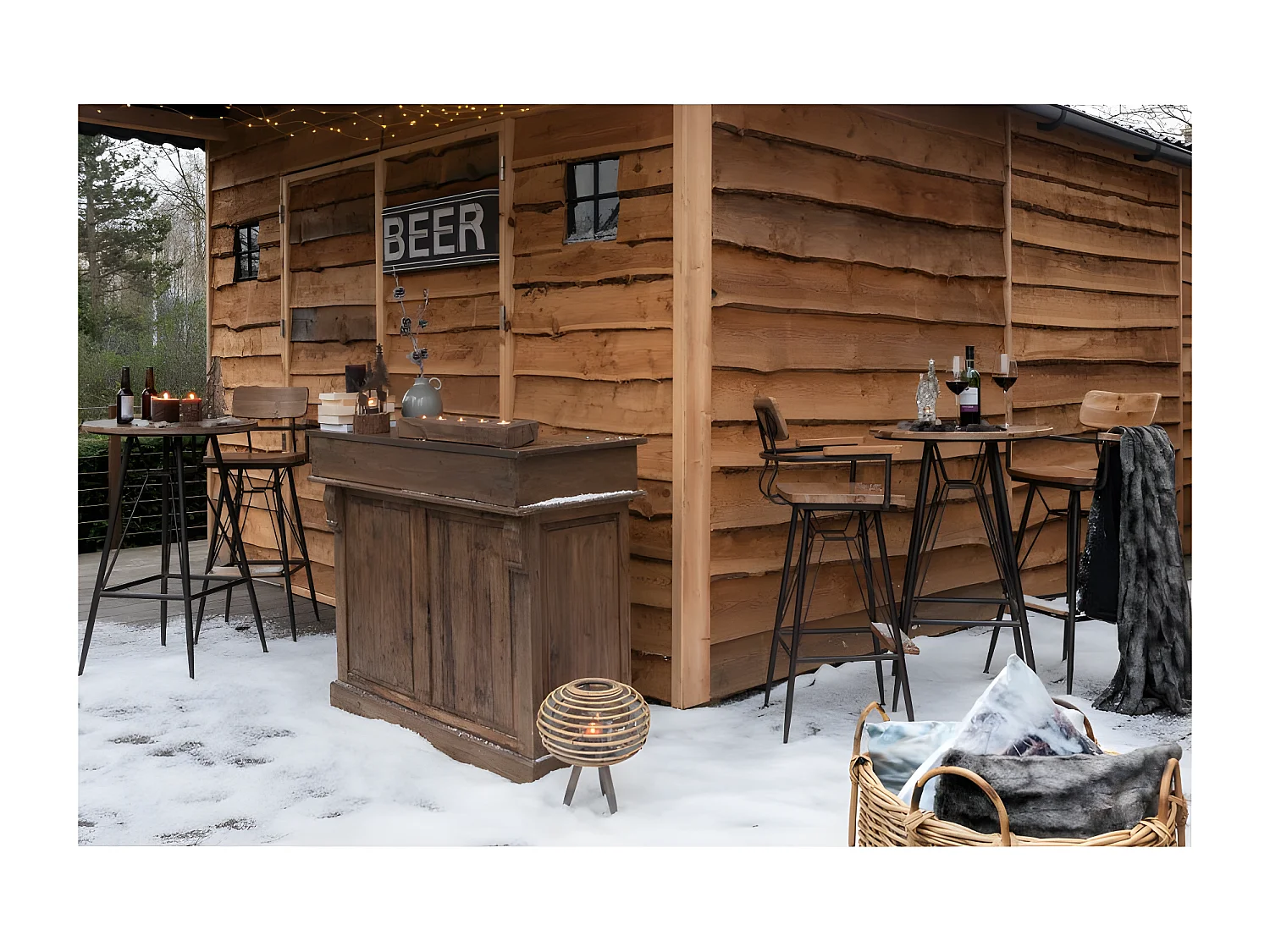 Photophore 5 Têtes en Bois "Deer" 58cm Naturel