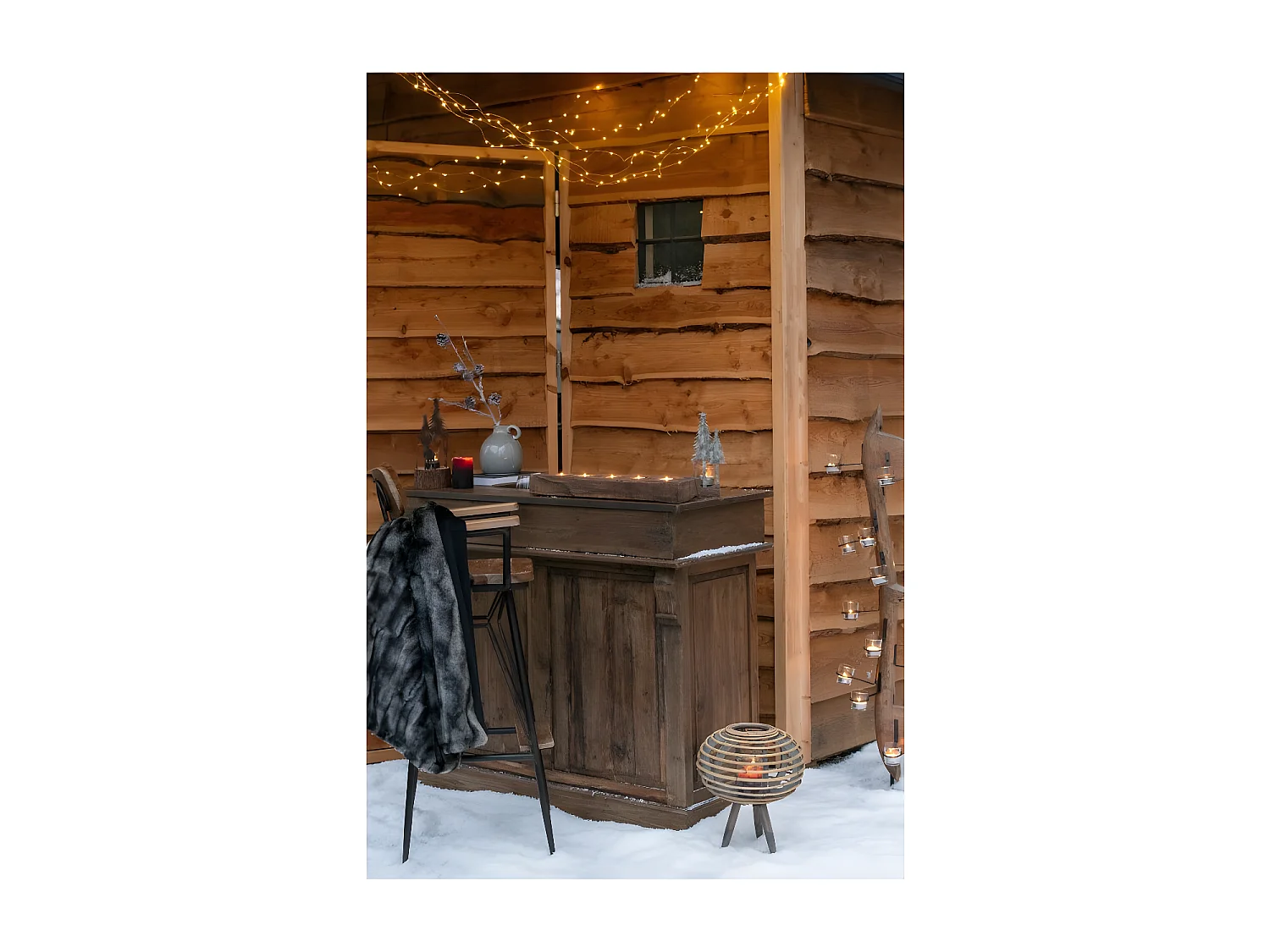 Photophore 5 Têtes en Bois "Deer" 58cm Naturel