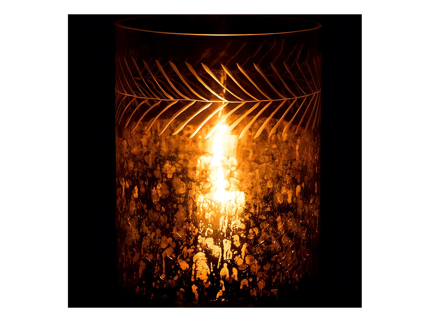 Portavelas de vidrio plateado - transparente 21.5x21.5x27 cm