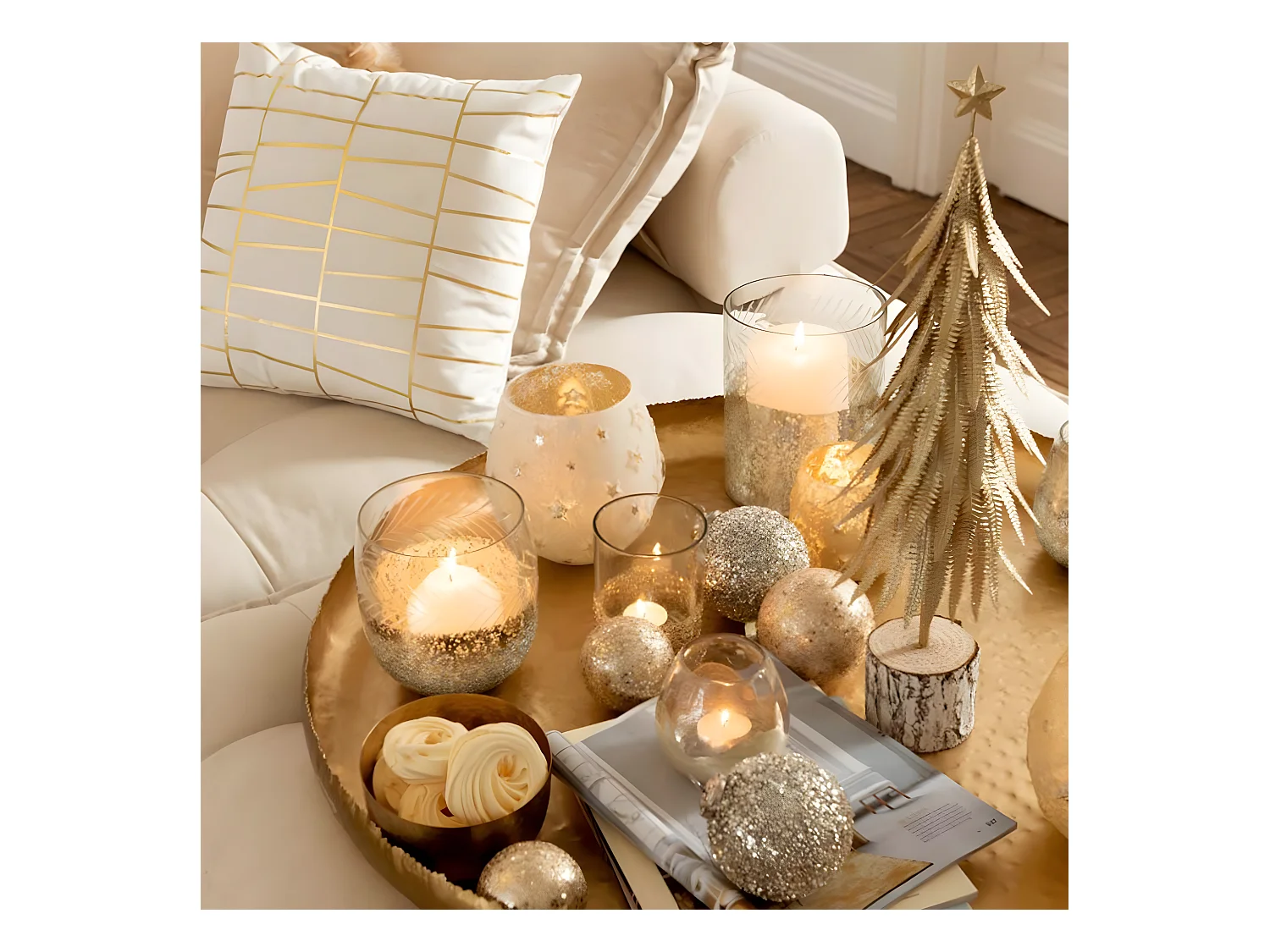 Portavelas de vidrio plateado - transparente 21.5x21.5x27 cm