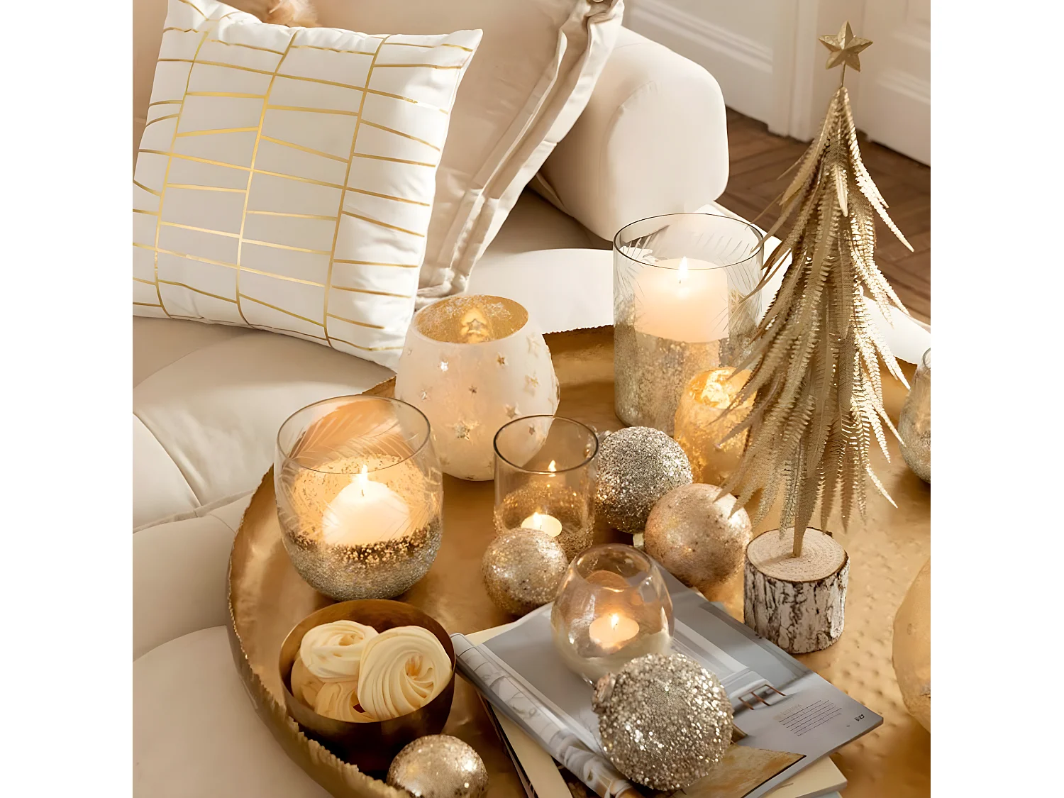 Portavelas de vidrio plateado - transparente 21.5x21.5x27 cm