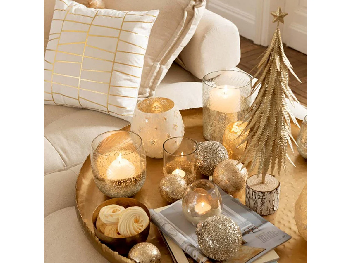 Portacandela in vetro argentato 21.5x21.5x27 cm