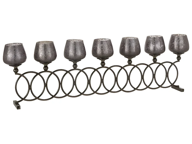 Portavelas con 7 compartimentos de aluminio gris de 72x9x22 cm