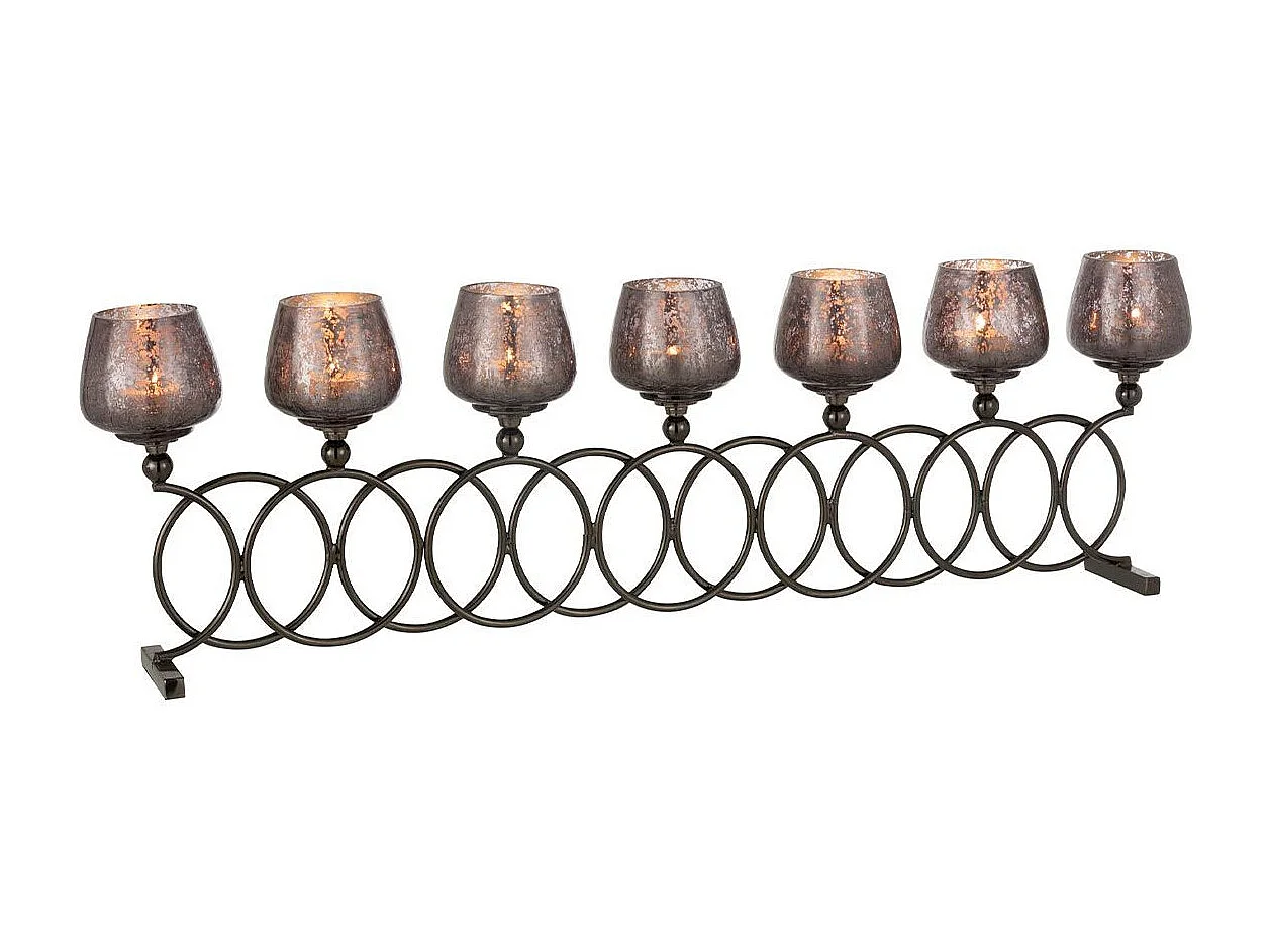 Portacandela a 7 scomparti in alluminio grigio 72x9x22 cm