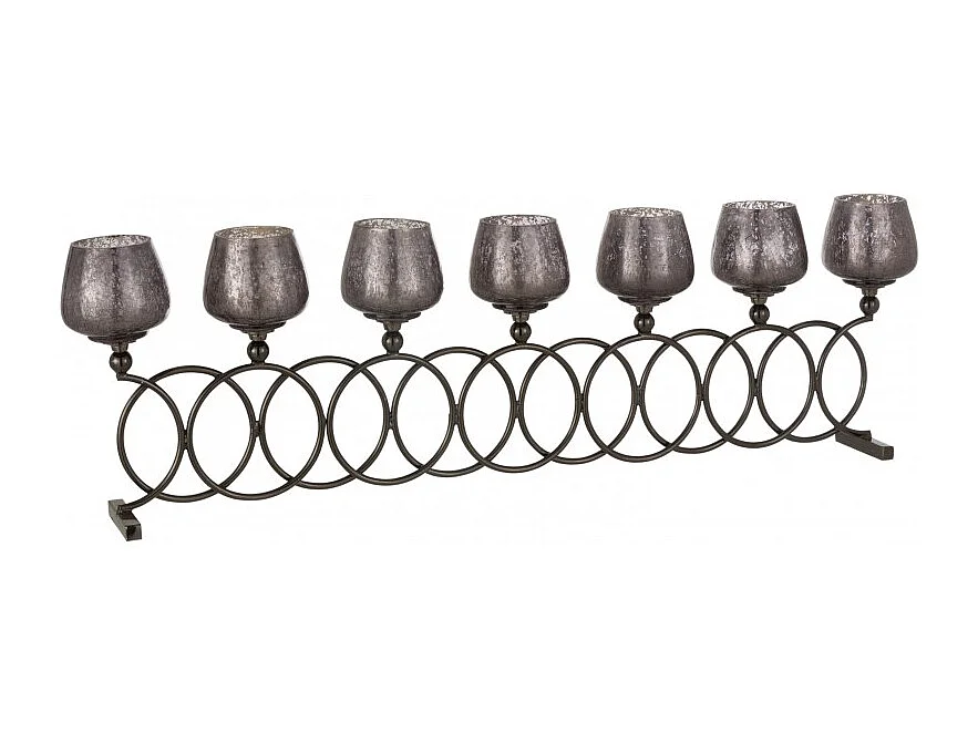 Portacandela a 7 scomparti in alluminio grigio 72x9x22 cm