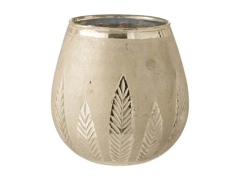 Photophore Design Rond "Feuilles" 18cm Argent