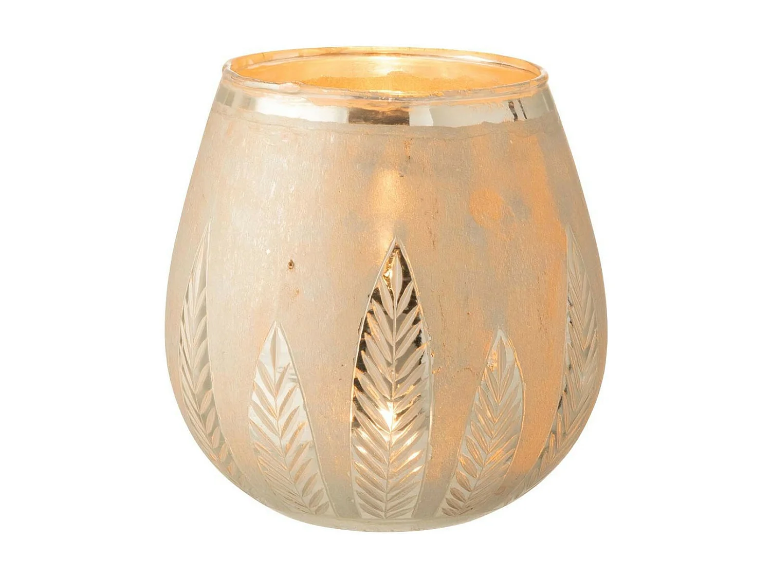 Photophore Design Rond "Feuilles" 18cm Argent