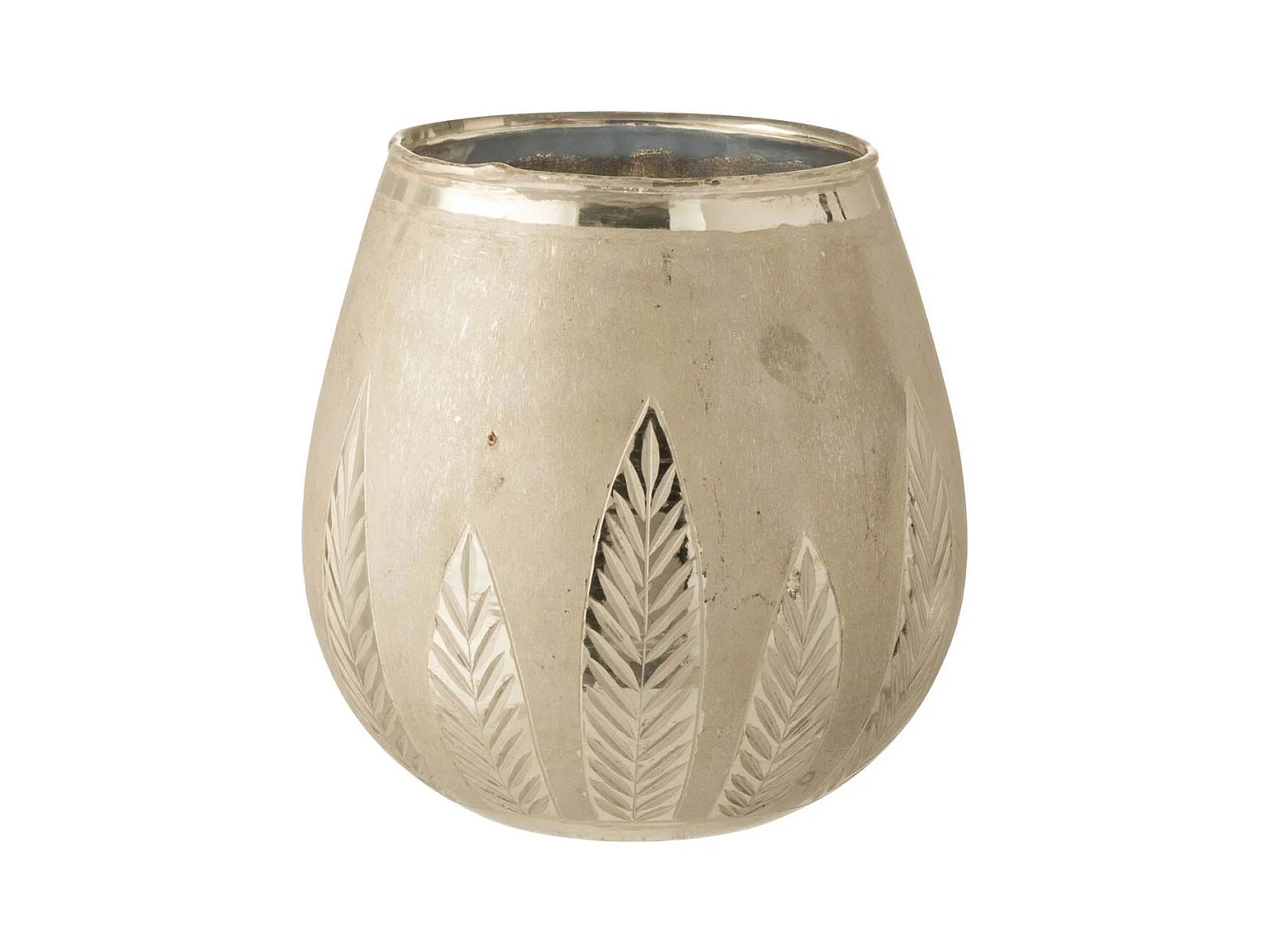 Photophore Design Rond "Feuilles" 18cm Argent