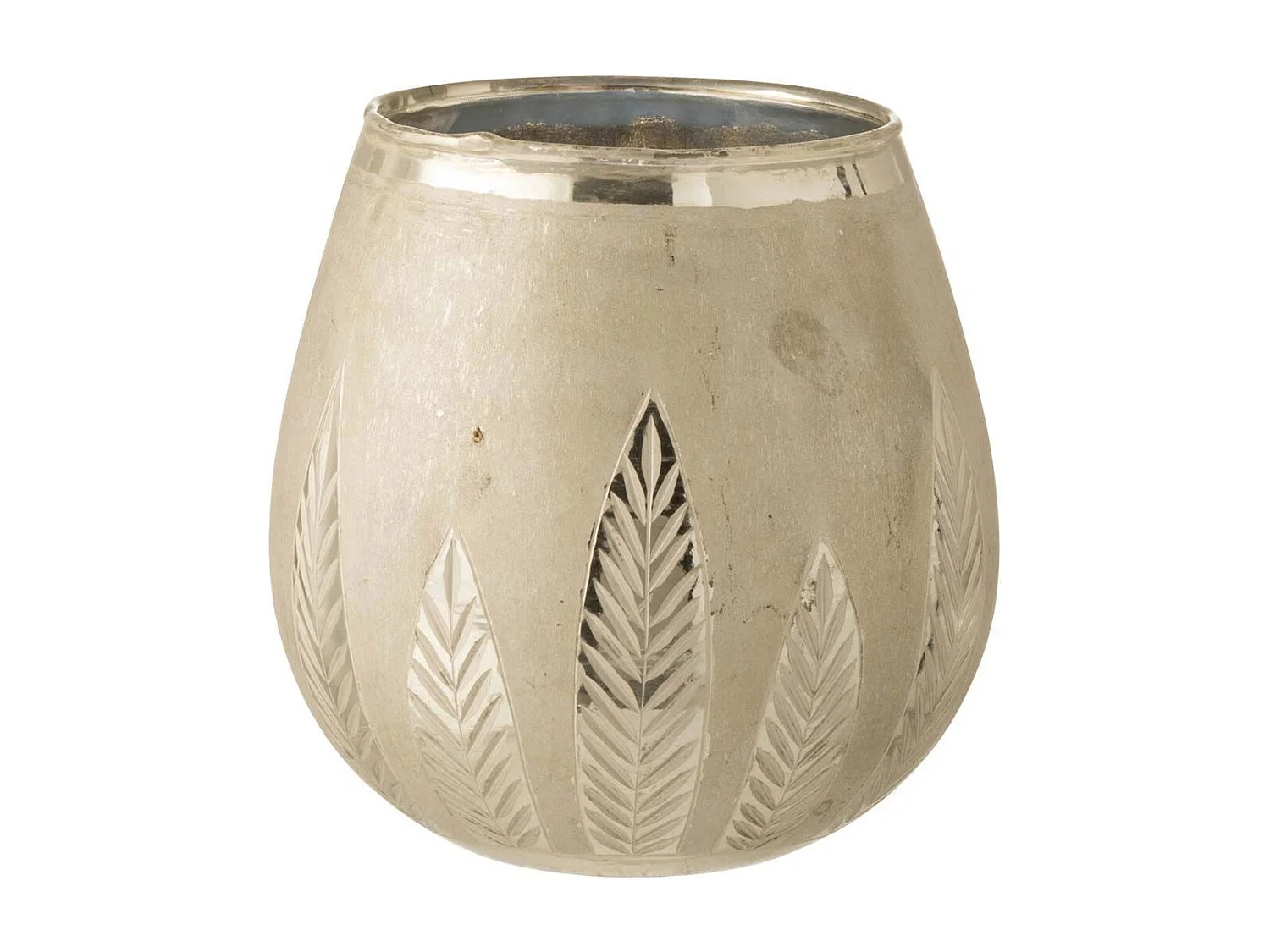 Photophore Design Rond "Feuilles" 18cm Argent