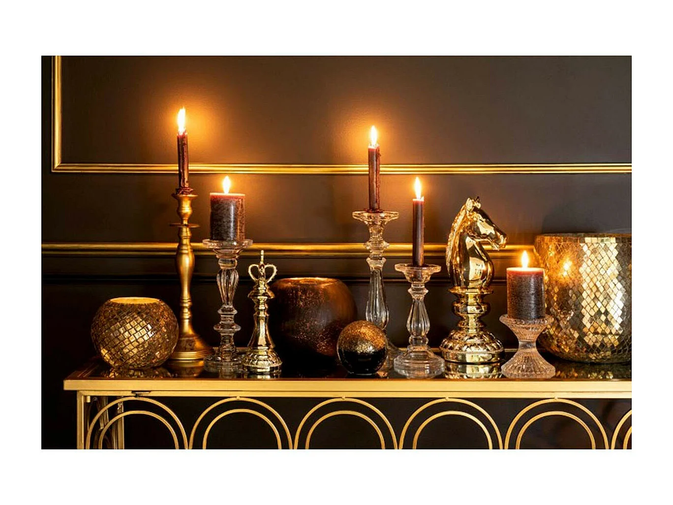 Bougeoir Design "Classique Mat" 46cm Or