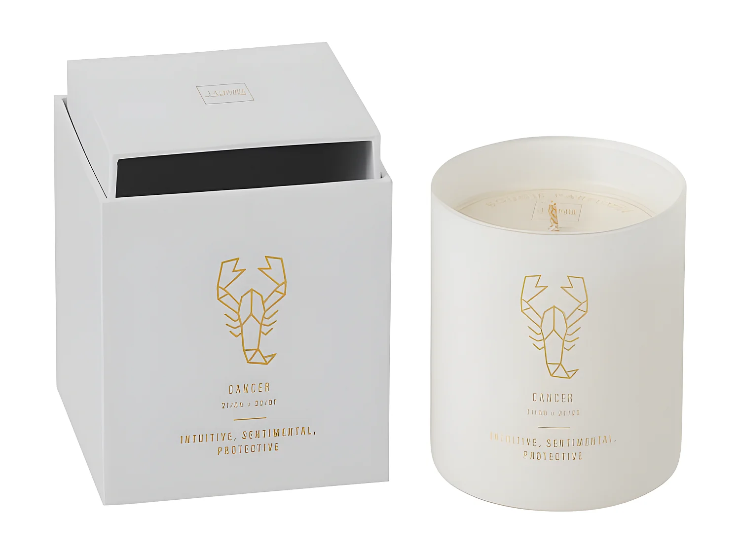 Vela perfumada signo cáncer 50H en tarro de vidrio blanco 8x8x9.5 cm