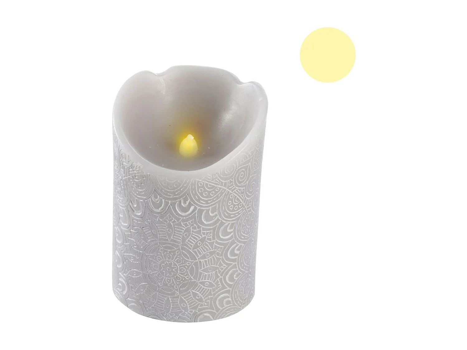 Bougie Pilier LED "Mandala" 11cm Gris Clair