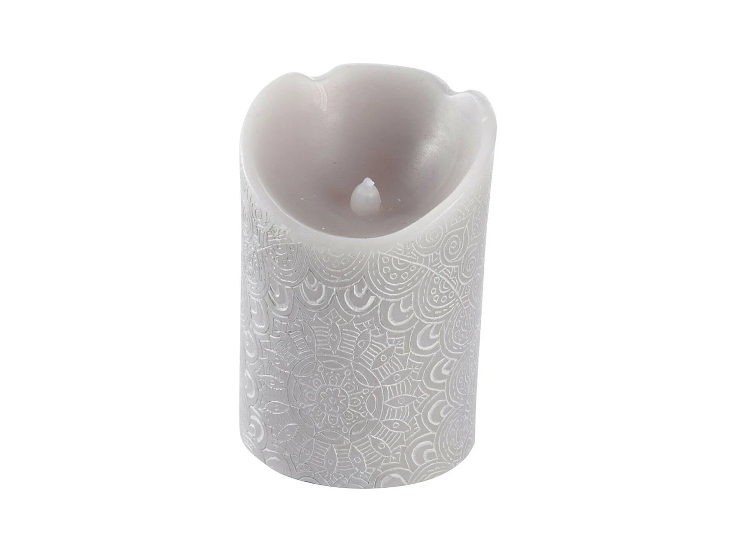 Bougie Pilier LED "Mandala" 11cm Gris Clair