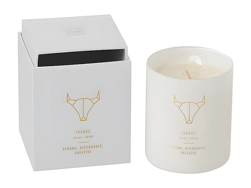 Vela perfumada signo de Tauro 50H en tarro de vidrio blanco 8x8x9.5 cm