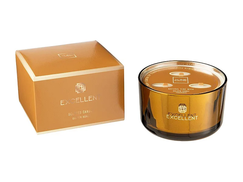 Candela profumata 40H in vetro ocra 14x14x10 cm