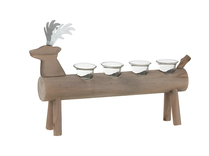 Portavelas de ciervo con 4 soportes de madera marrón 47x11x29cm