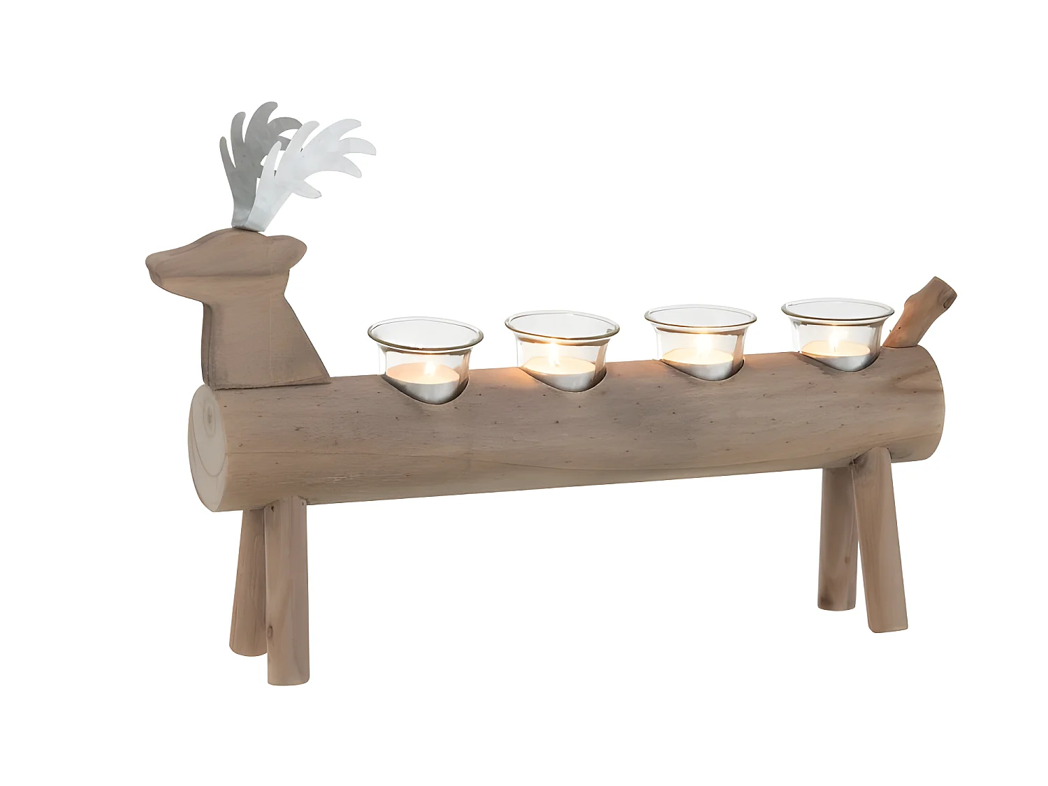 Portavelas de ciervo con 4 soportes de madera marrón 47x11x29cm