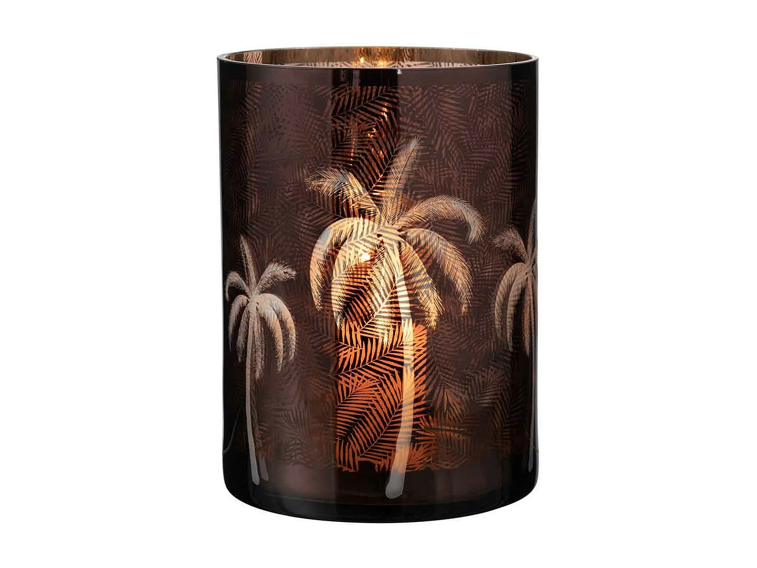 Photophore Design "Feuilles Palmier" 24cm Marron