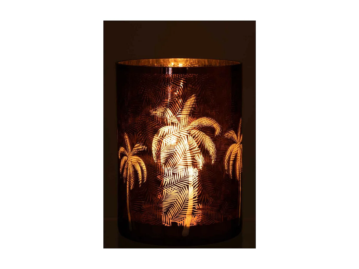Photophore Design "Feuilles Palmier" 24cm Marron