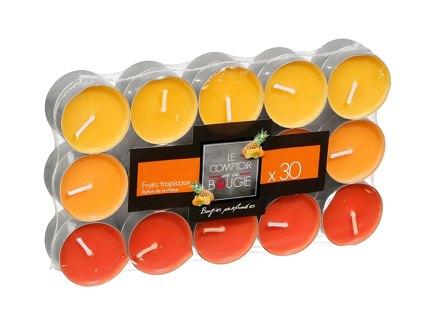 Lot de 30 Bougies Parfumées "Nina" 3,7cm Fruits Tropicaux