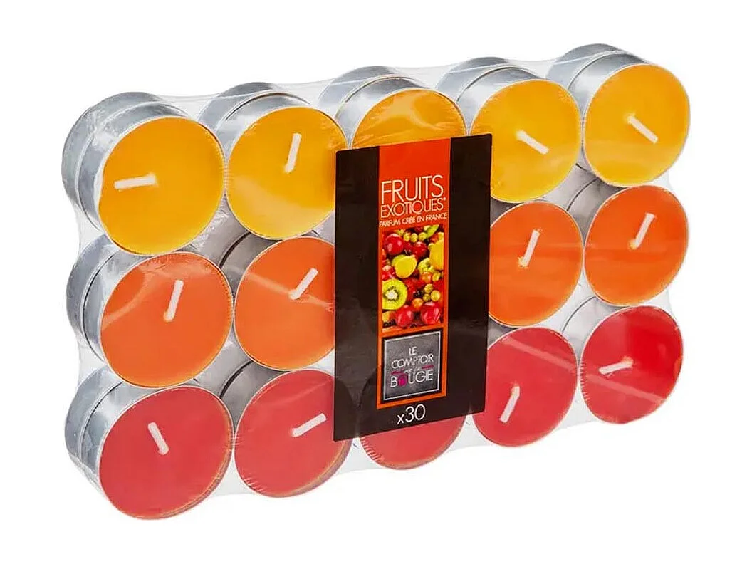 Lot de 30 Bougies Parfumées "Nina" 3,7cm Fruits Tropicaux