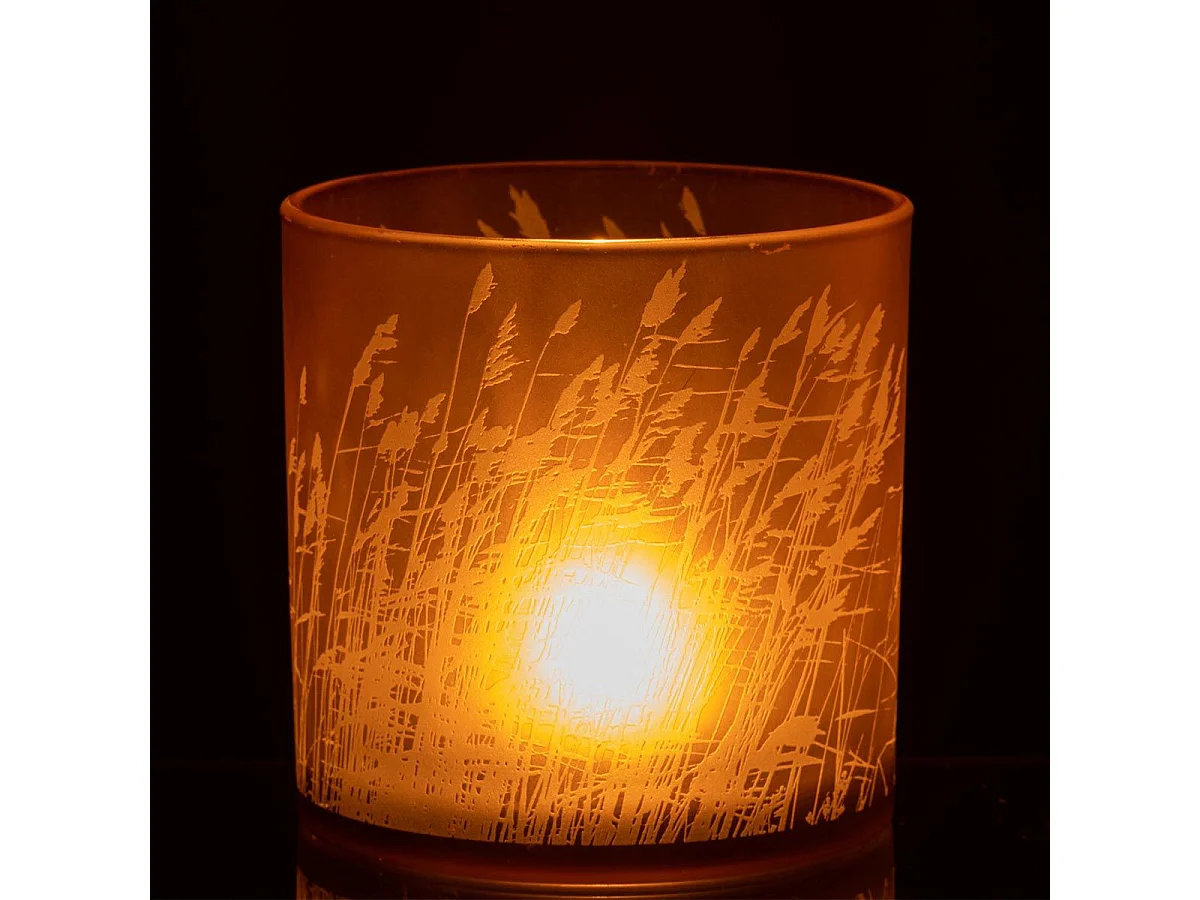 Photophore en Verre Design "Herbe" 15cm Beige