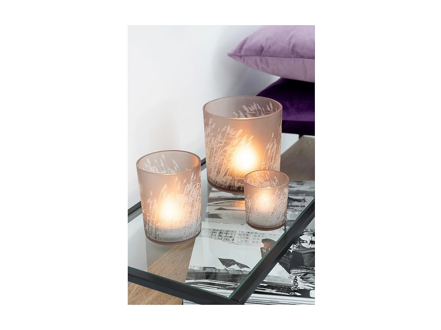 Photophore en Verre Design "Herbe" 15cm Beige