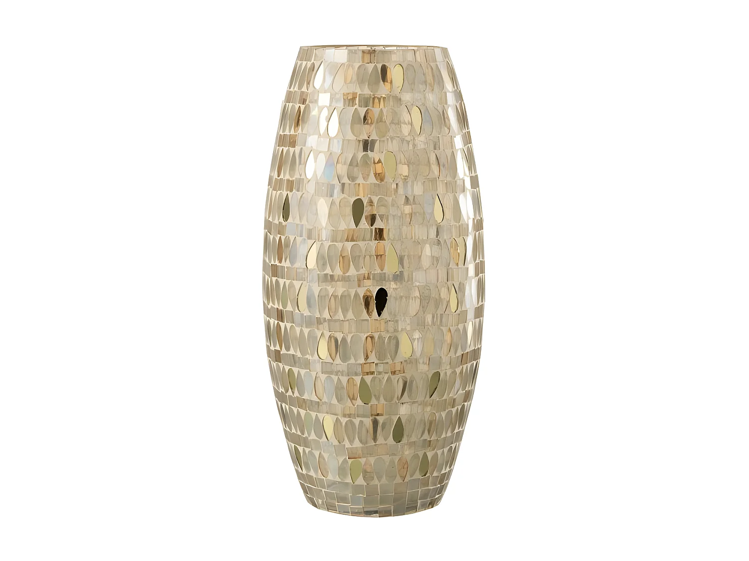 Portavelas ovalado de mosaico de vidrio beige 16x16x35cm