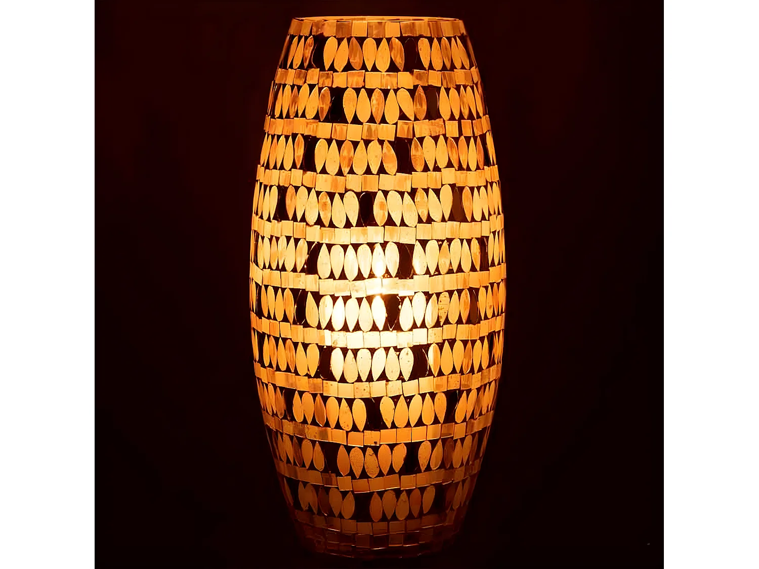 Portavelas ovalado de mosaico de vidrio beige 16x16x35cm