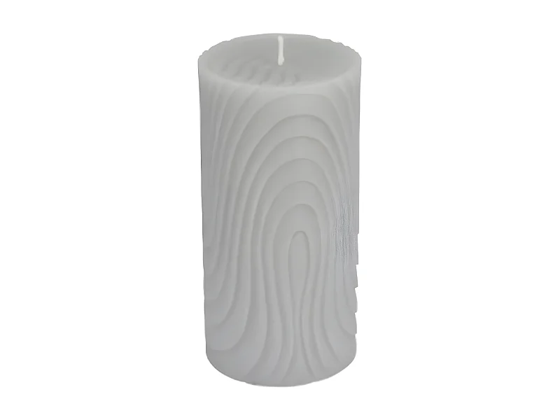 Bougie Pilier Déco Embossée "Santan" 14cm Gris Clair