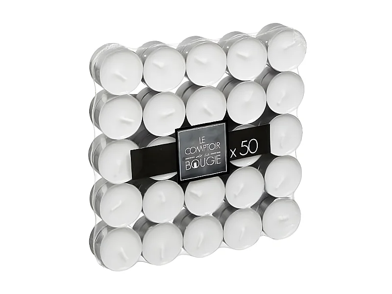 Lot de 50 Bougies Chauffe-Plat "Many" 3,7cm Blanc