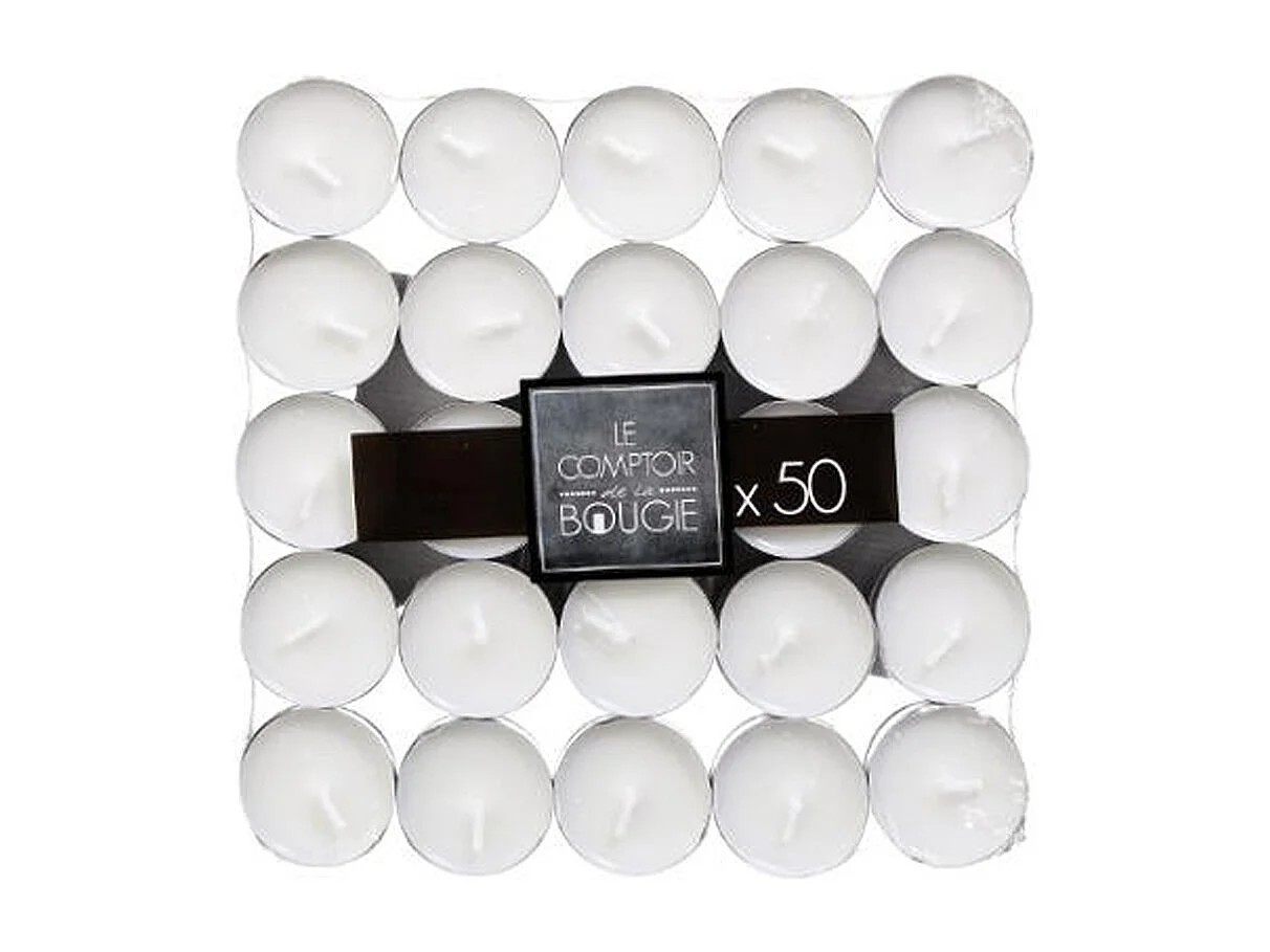Lot de 50 Bougies Chauffe-Plat "Many" 3,7cm Blanc