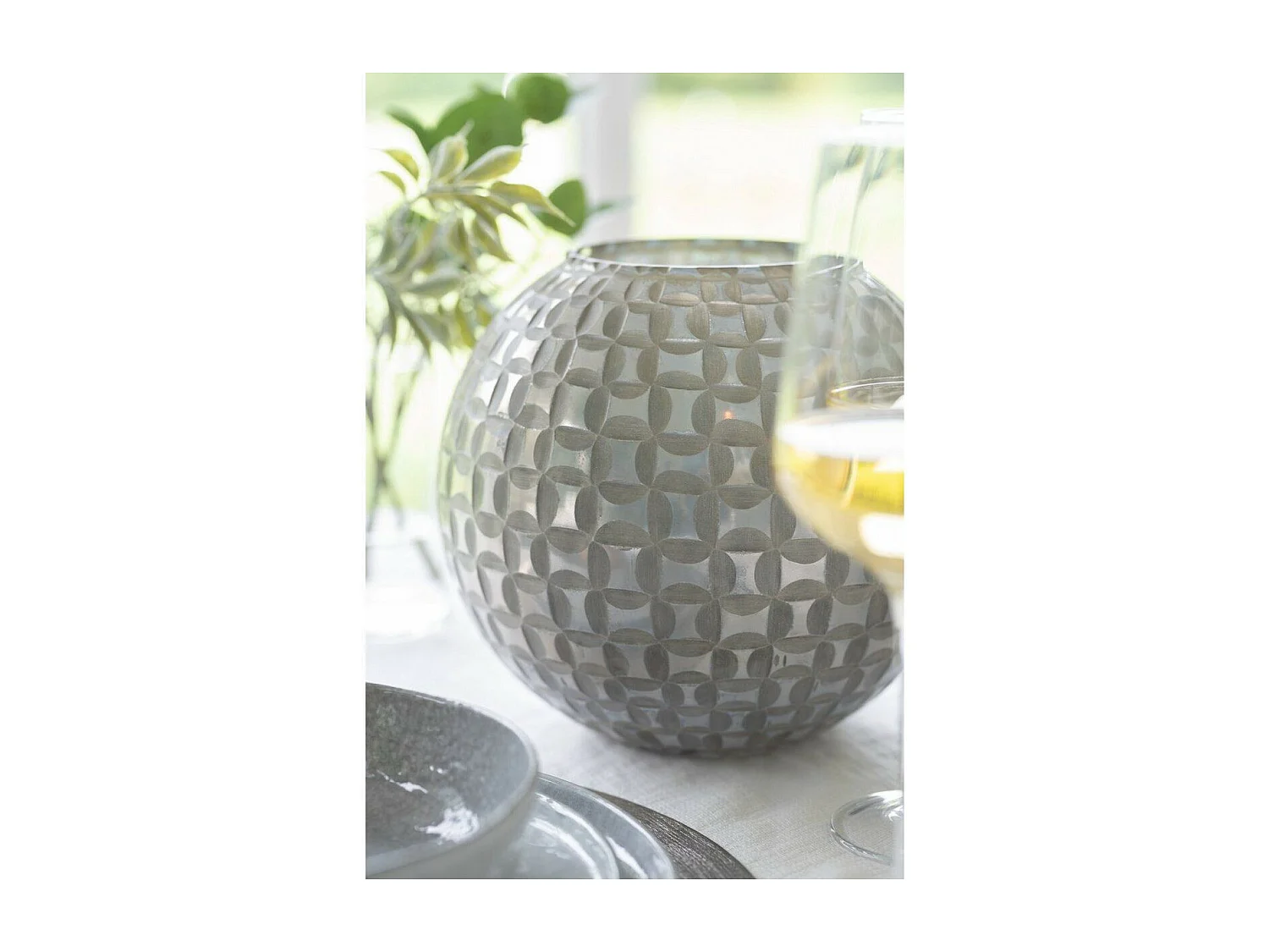 Photophore Déco en Verre "Alara" 29cm Gris