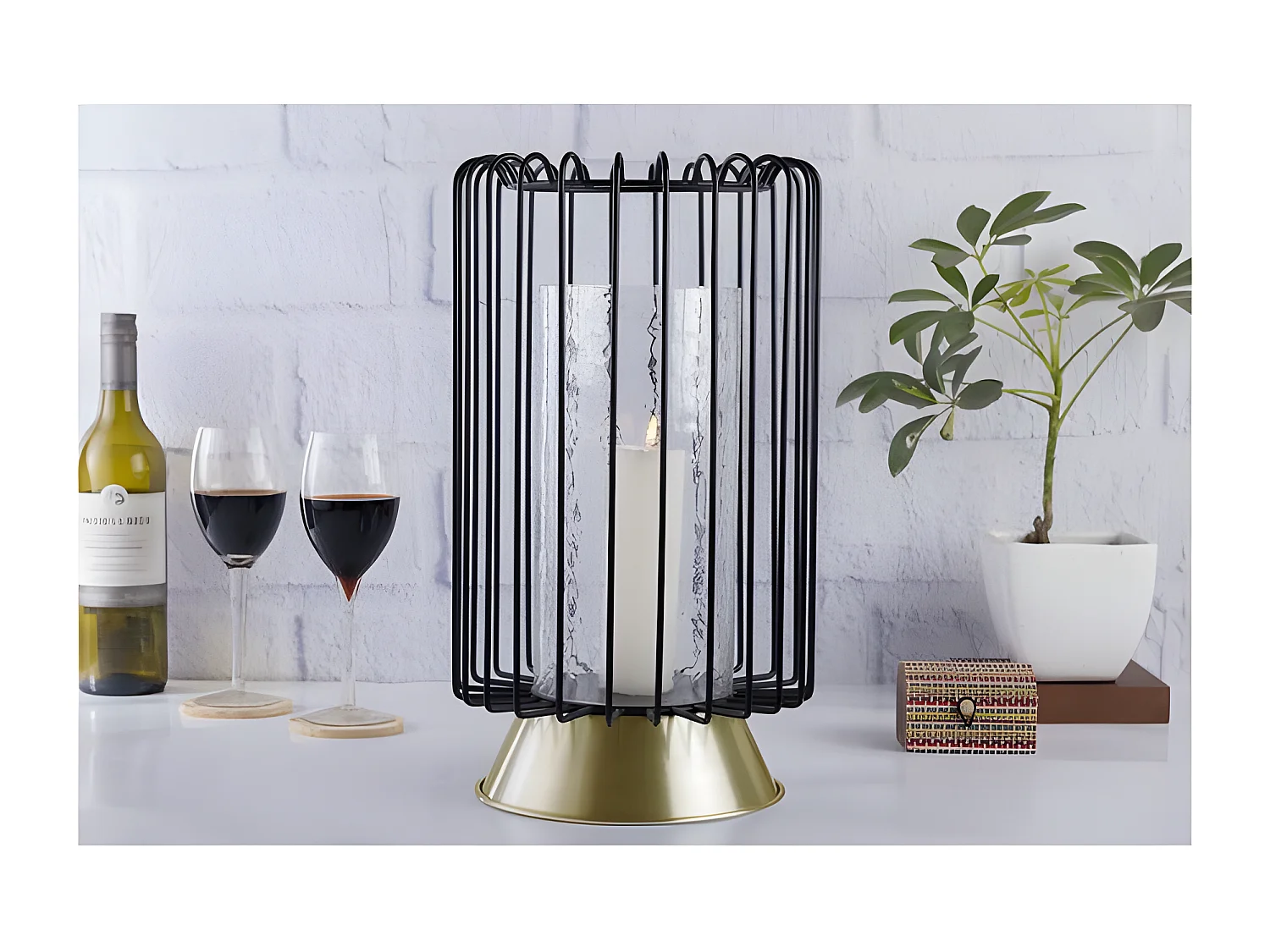 Bougeoir Rond Déco "Malibu" 40cm Noir & Or