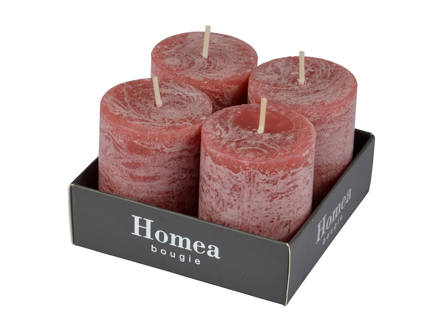 Lot de 4 Bougies Pilier "Rustique" 5cm Rose