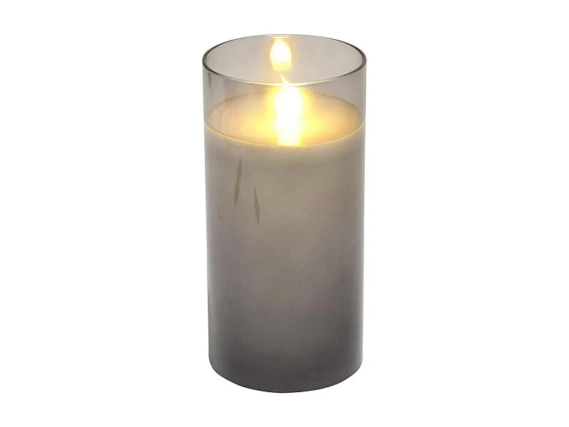 Bougie Ronde LED "Verrine" 15cm Gris Clair