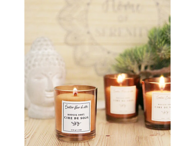 Bougie Parfumee Cire De Soja Et Boite H8cm Marron