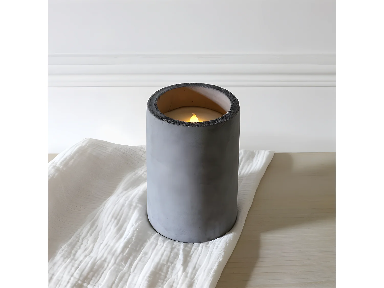 Bougie Ronde Led "Ciment" 15cm Gris