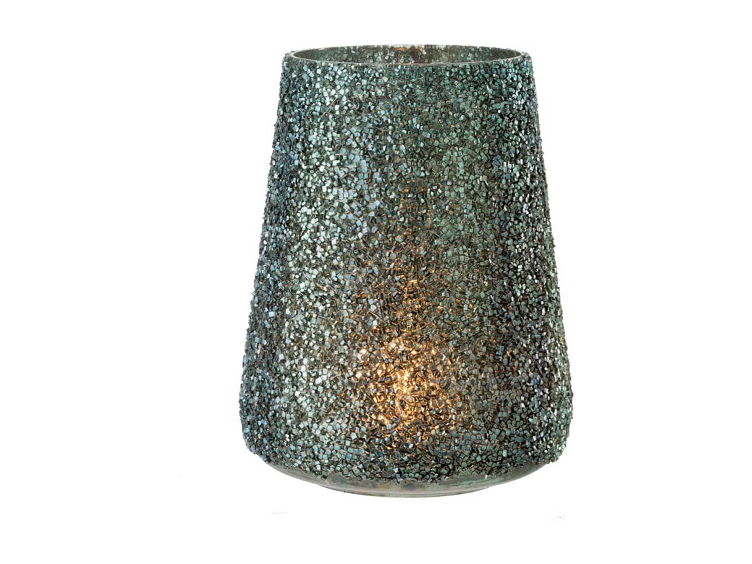 Photophore en Verre "Paillettes" 23cm Vert