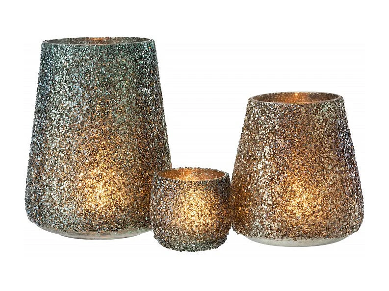 Photophore en Verre "Paillettes" 23cm Vert