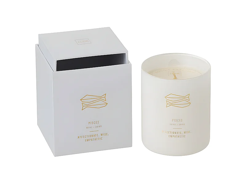 Vela perfumada con signo de pez 50H en tarro de vidrio blanco 8x8x9.5 cm