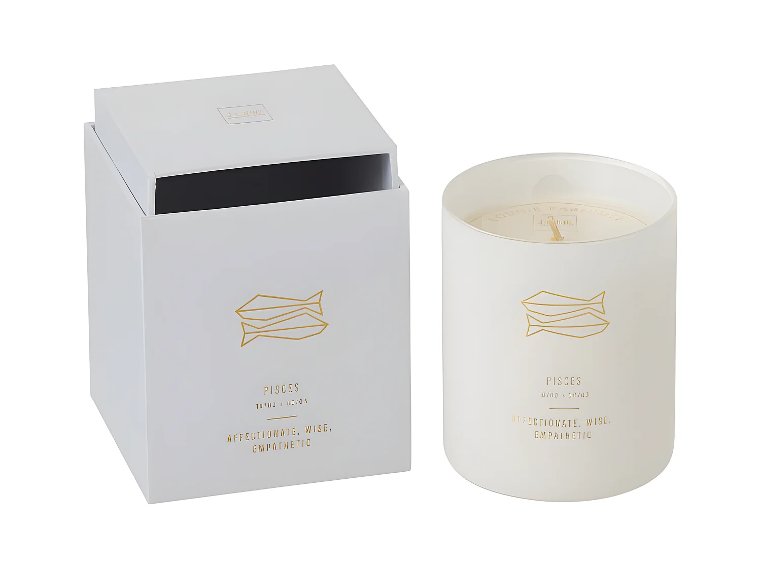 Vela perfumada con signo de pez 50H en tarro de vidrio blanco 8x8x9.5 cm