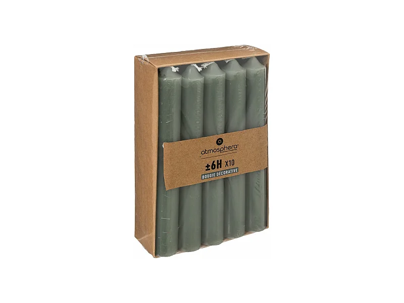 Lot de 10 Bougies Bâton "Hugo" 16cm Vert Eucalyptus
