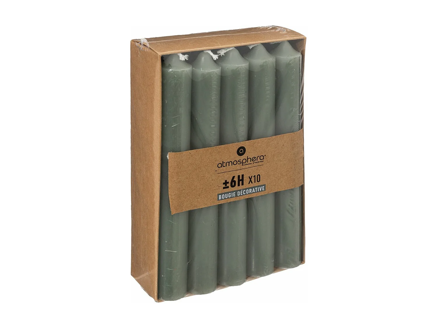 Lot de 10 Bougies Bâton "Hugo" 16cm Vert Eucalyptus