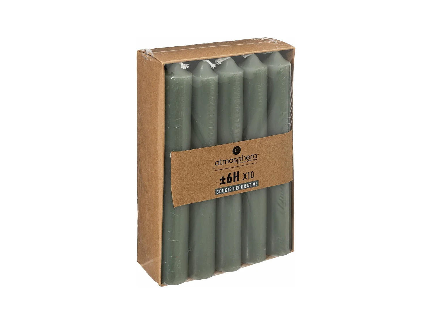 Lot de 10 Bougies Bâton "Hugo" 16cm Vert Eucalyptus