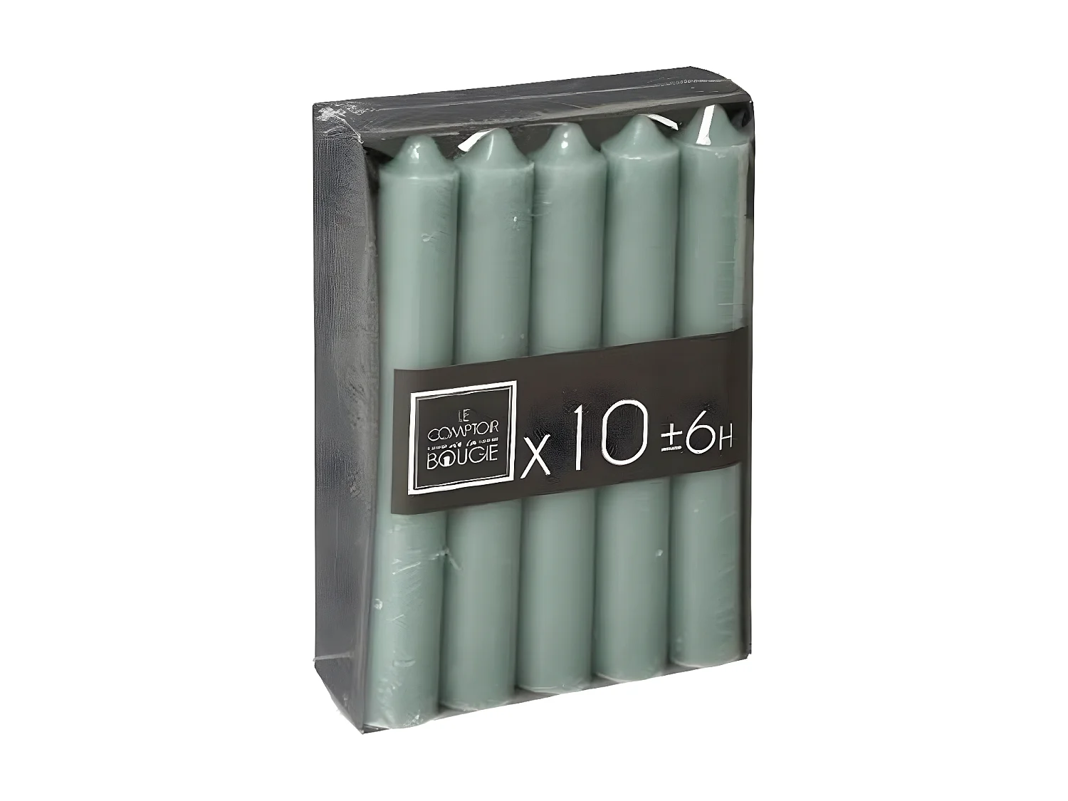 Lot de 10 Bougies Bâton "Hugo" 16cm Vert Eucalyptus